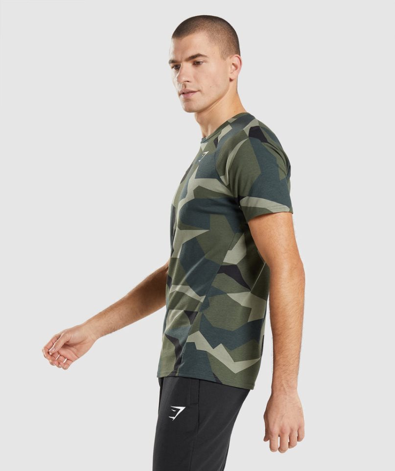 Men's Gymshark Critical T-Shirts Camo | CA 1A356N